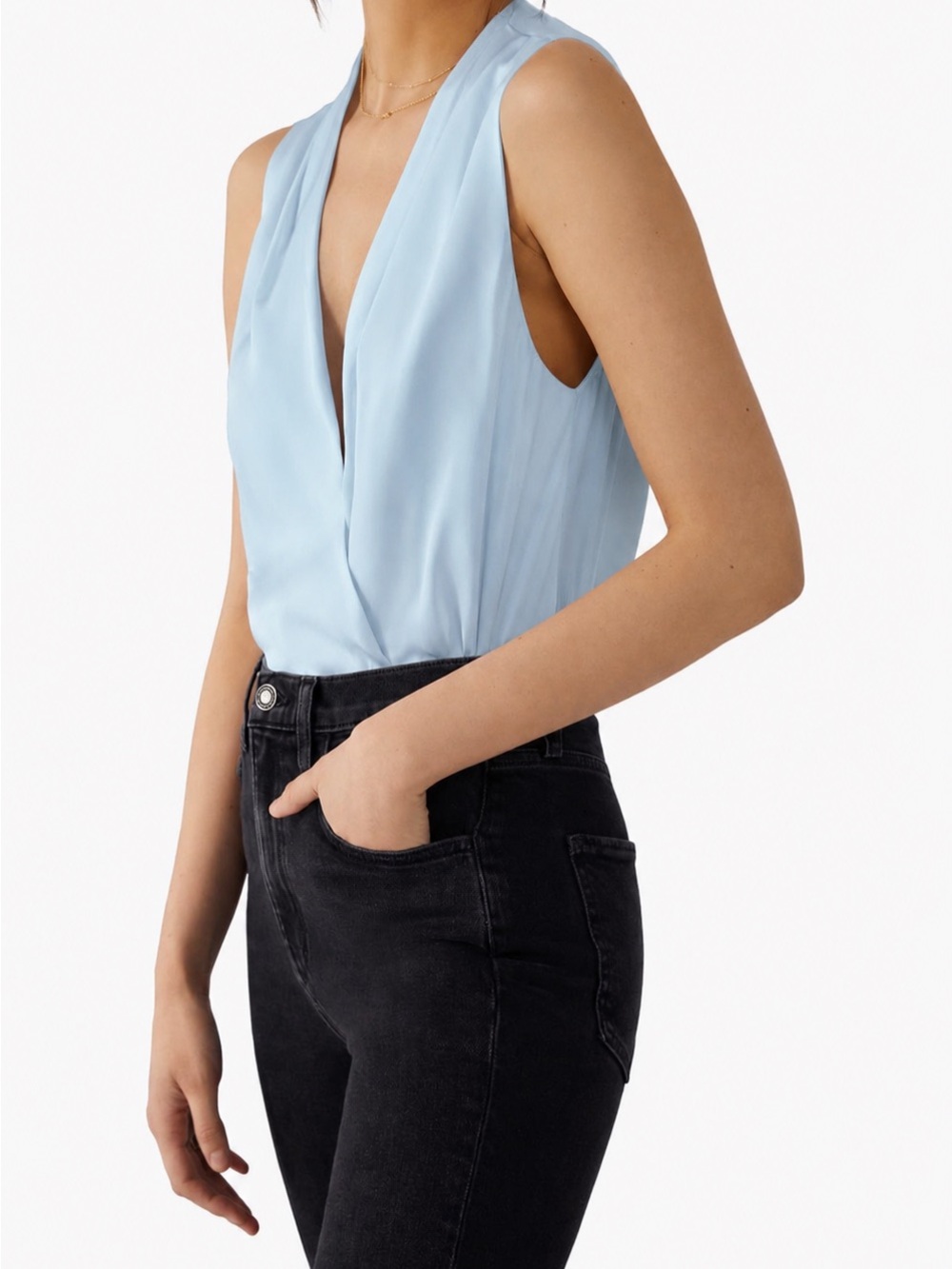 Favorite Daughter Light Blue The Date Sleeveless
Wrap Bodysuit